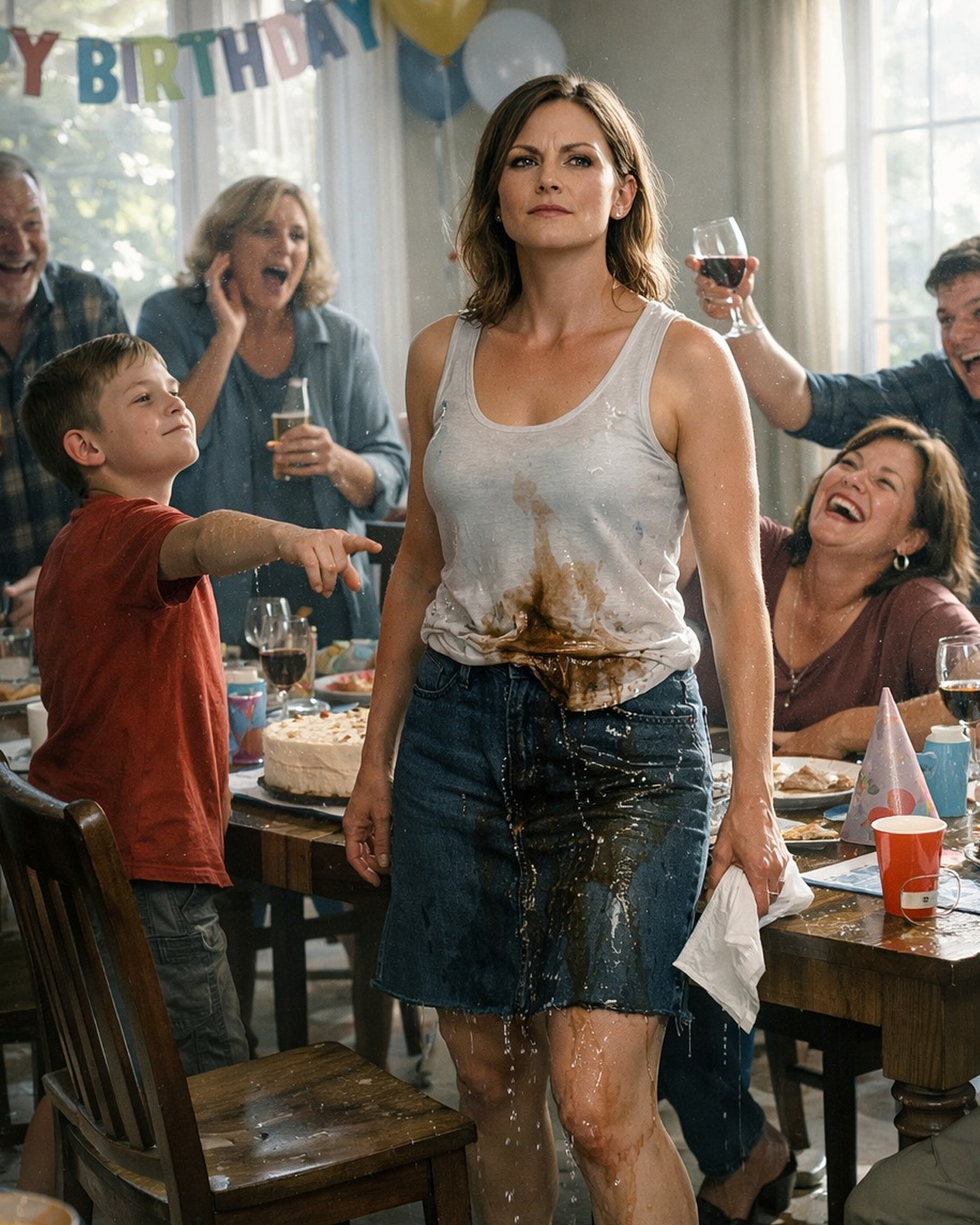 Na urodzinach mojej mamy syn mojego brata wylał mi na kolana napój gazowany i krzyknął: „Babcia mówi, że tu nie pasujesz”. Stół się śmiał. Wytarłam ubranie, uśmiechnęłam się i milczałam. Tej nocy wyciągnęłam swoje nazwisko z ich pożyczki. Rano jego samochód zniknął. A o 8 rano ktoś zapukał do moich drzwi. Otworzyłam — I ZOBACZYŁAM…