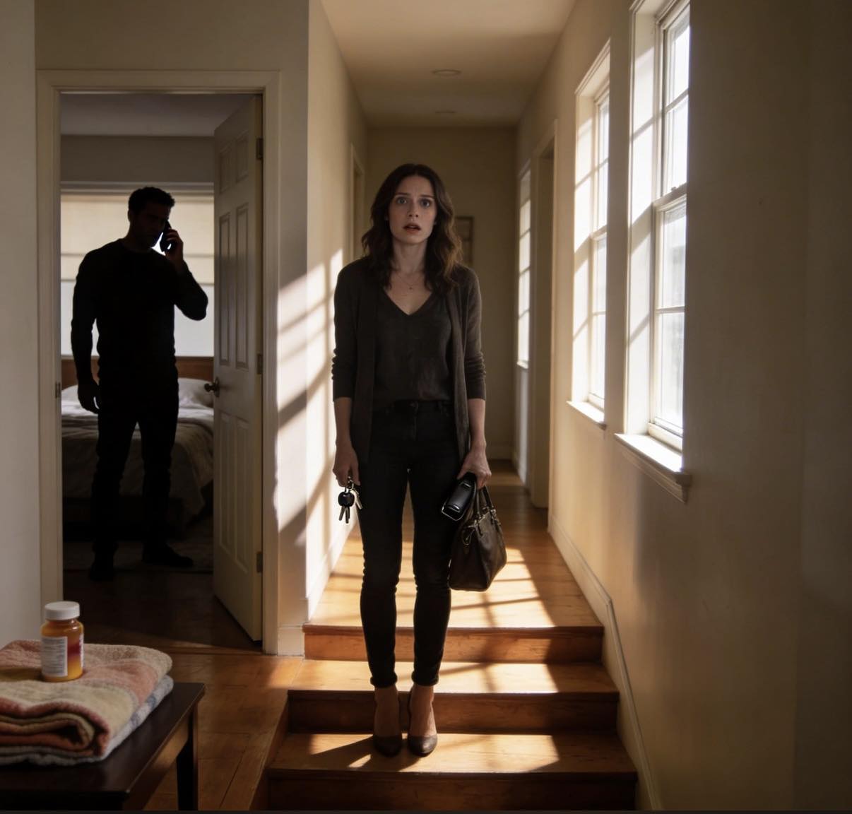 W przerwie obiadowej poszłam do domu sprawdzić, jak czuje się mój chory mąż.