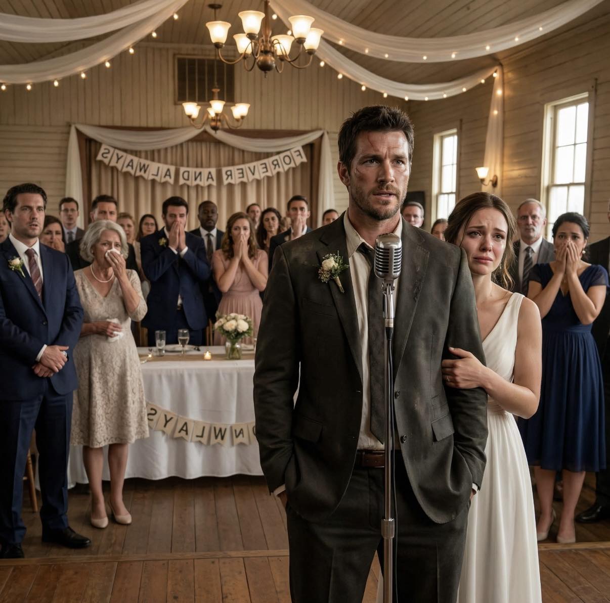 Wyszłam za mąż za bezdomnego mężczyznę, z którego śmiano się i wyśmiewano przez cały ślub… ale kiedy chwycił mikrofon i zaczął mówić, wyjawił prawdę, której nikt się nie spodziewał, a cała sala była zalana łzami i w szoku…