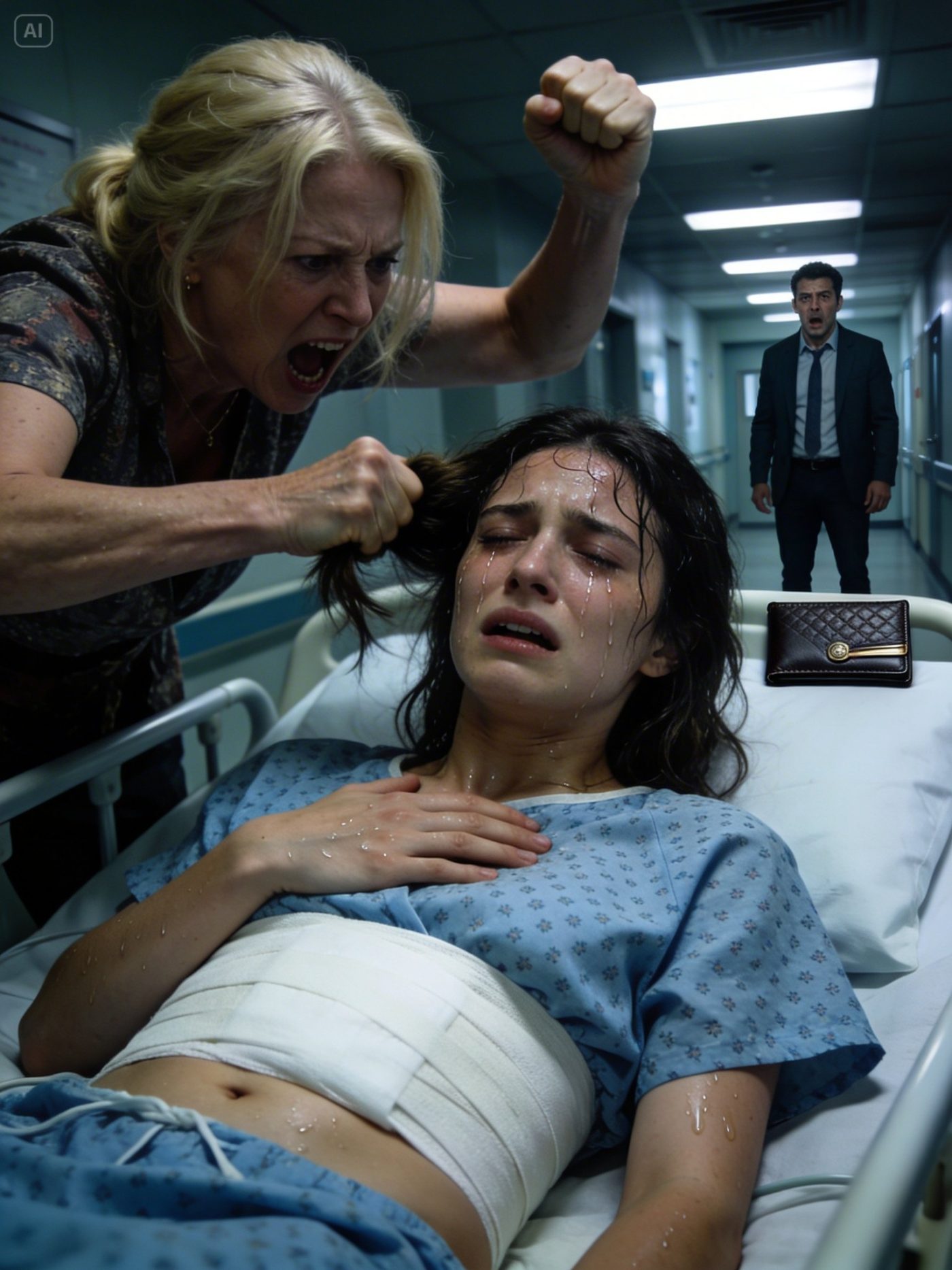 Zaledwie kilka godzin po moim nagłym cesarskim cięciu, wciąż byłam słaba i otępiała na sali pooperacyjnej, gdy moja teściowa wpadła bez ostrzeżenia. Jej twarz wykrzywiła się z wściekłości. „Nie mogłeś mi nawet dać wnuka!” krzyknęła, ciskając swoją ciężką torebkę na moje świeże nacięcie.