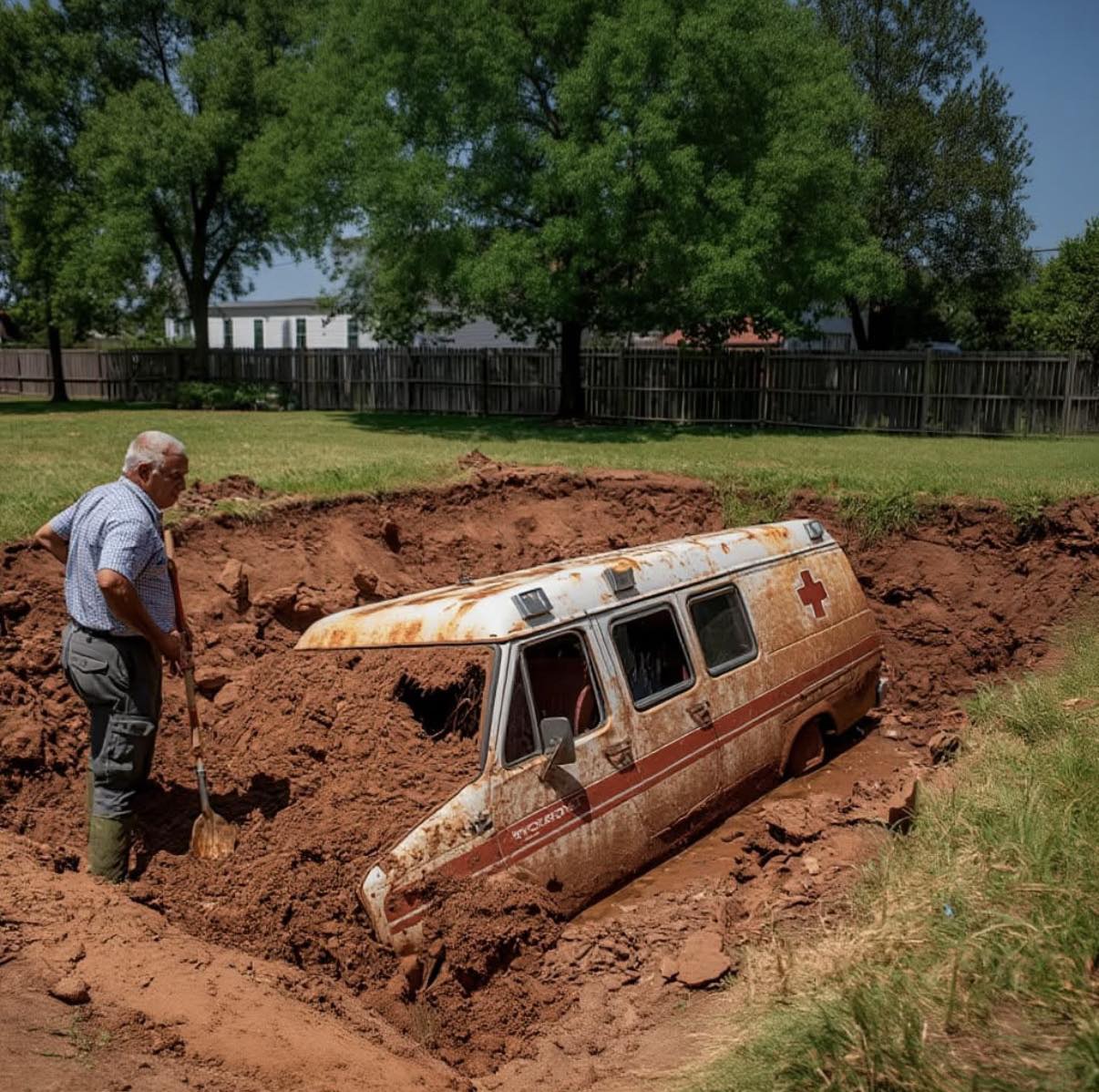 Pewien mężczyzna kopał basen i znalazł karetkę — wtedy policja otworzyła ją i zamknęła całą ulicę.