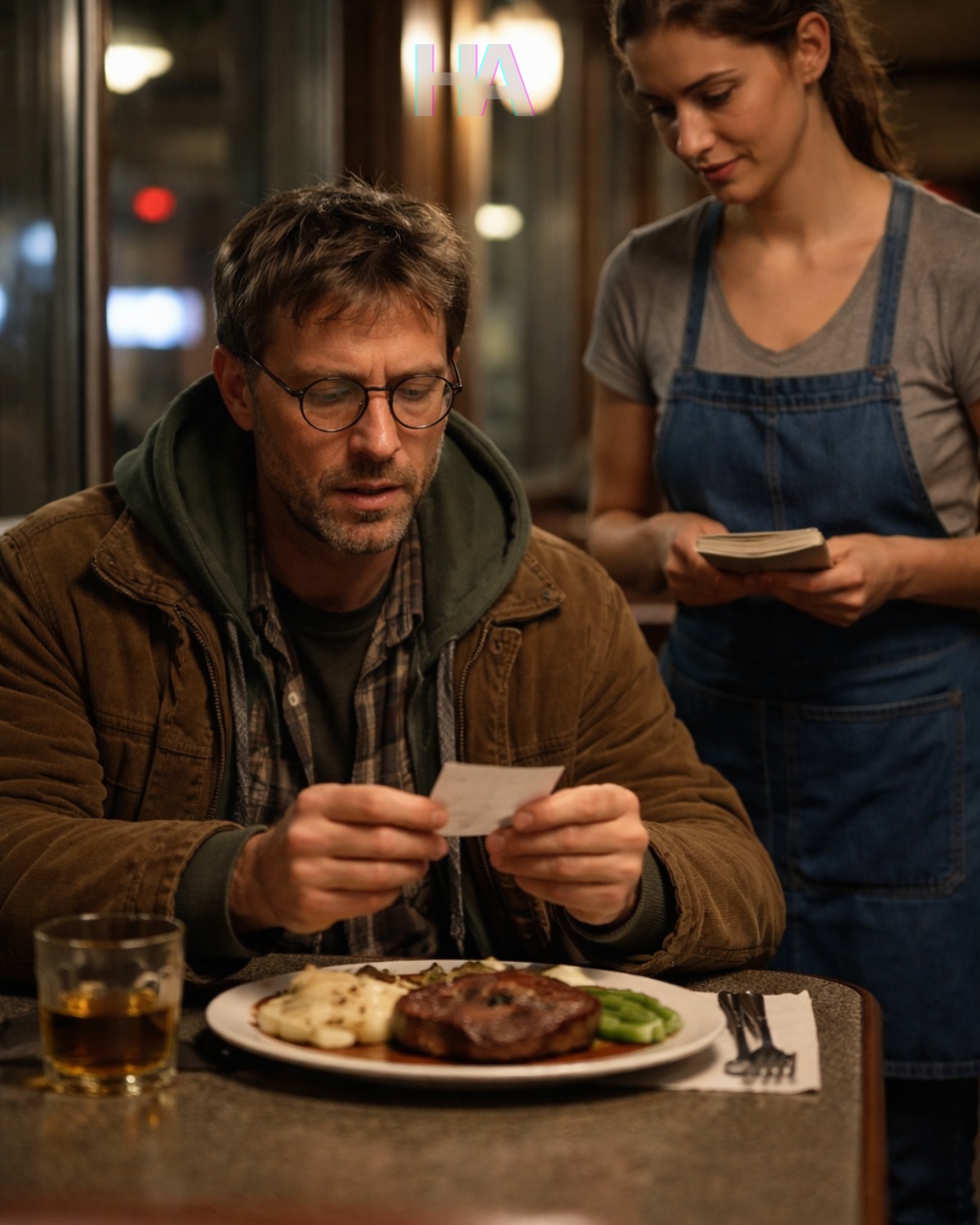 WSZEDŁ DO SWOJEJ LUKSUSOWEJ STEKOWNI UBRANY JAK SPŁUKANY NIEZNAJOMY I ZAMÓWIŁ NAJDROŻSZY POSIŁEK W MENU… ALE NOTATKA, KTÓRĄ WYCZERPANA KELNERKA POŁOŻYŁA OBOK JEGO TALERZA, UJAWNIŁA TAJEMNICĘ TAK MROCZNĄ, ŻE WSTRZĄSNĄŁA MILIARDEREM DO KOŃCA I ZMIENIŁA ICH ŻYCIE NA ZAWSZE