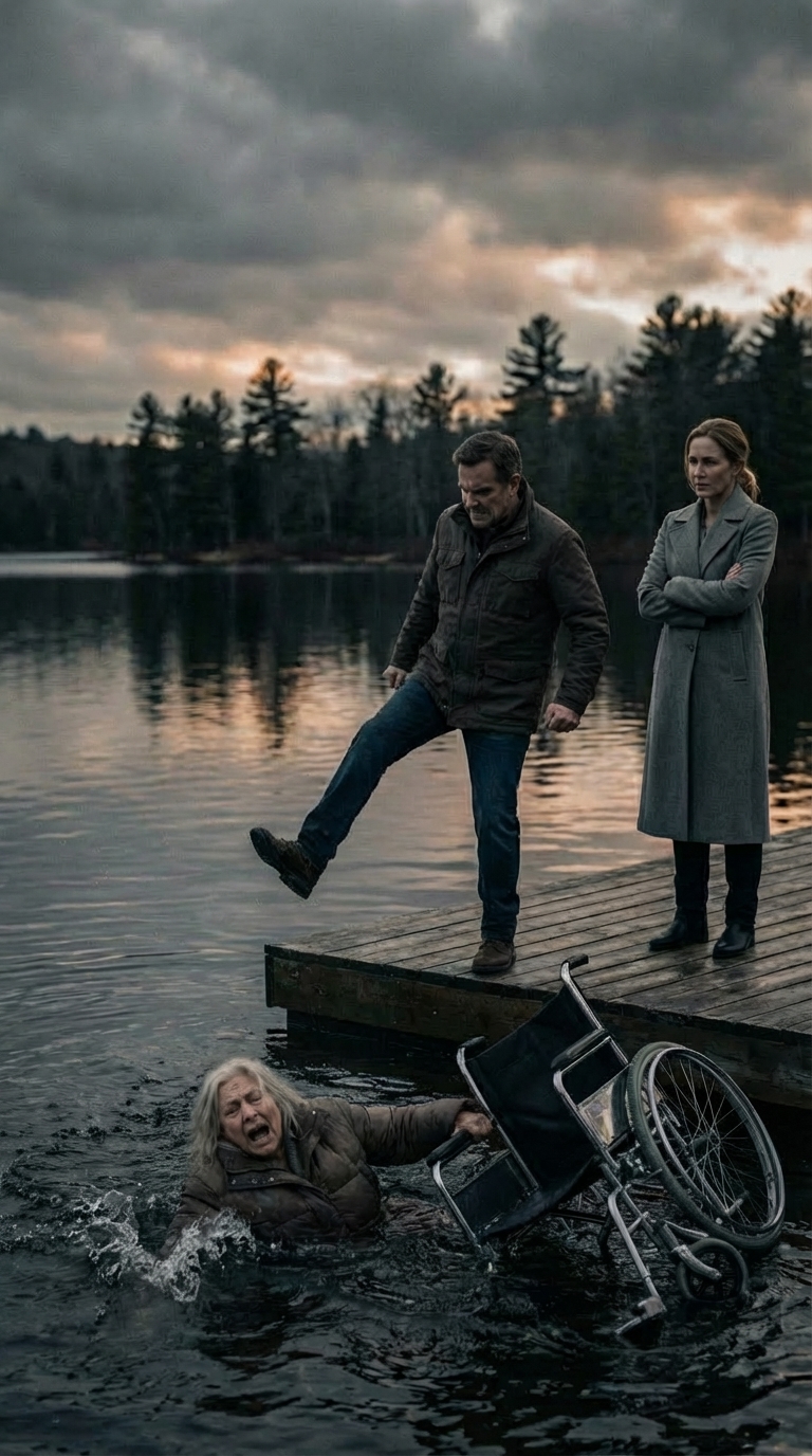 Słyszałam głos mojego syna, zagłuszający skrzypienie wózka inwalidzkiego, gdy pchali mnie w stronę jeziora. „Utonęła” – powiedziała chłodno jego żona. „Teraz mamy 11 milionów dolarów”. Woda całkowicie mnie zalała, ale zapomnieli o jednym małym szczególe – zanim stałam się kobietą na wózku inwalidzkim, byłam mistrzynią w pływaniu. Zatapiając się pod powierzchnią, złożyłam obietnicę: jeśli przeżyję…