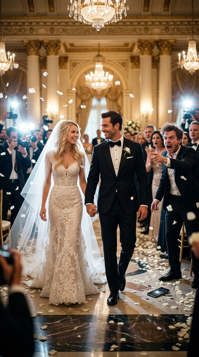 Mój narzeczony wysłał mi SMS-a dziesięć minut przed ceremonią: „Znalazłem kogoś lepszego. Nie czekaj”. Stałam w garderobie, zdruzgotana, podczas gdy czekało na mnie 400 elitarnych gości. Wtem wszedł przystojny mężczyzna. „To idiota” – powiedział, wyciągając rękę. „Wyjdź za mnie, a dopilnuję, żeby żałował tego do końca życia”. Złapałam go za rękę. Kiedy wyszliśmy razem, mój były narzeczony – który wrócił, żeby się napawać – upuścił telefon w szoku, gdy błyski fleszy rozbłysły na nowo wpływową parę.