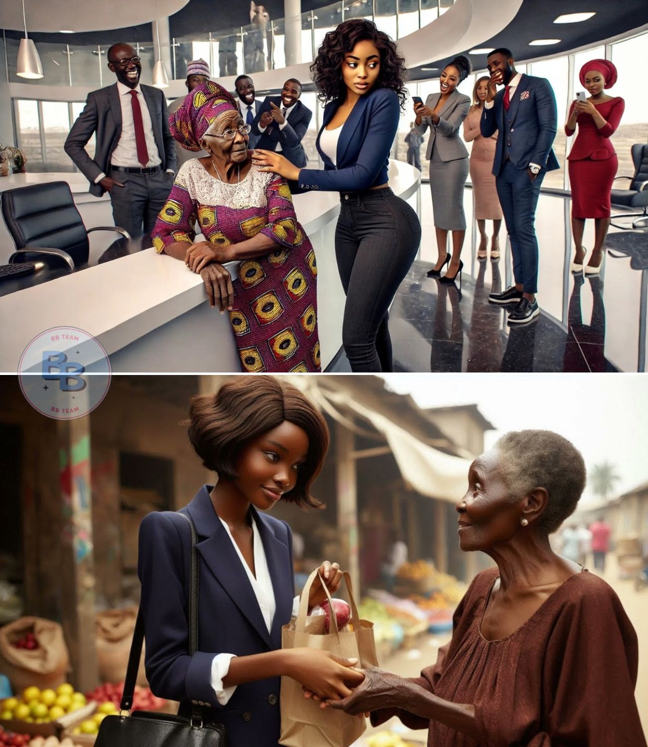 Biedna dziewczyna pomaga starszej kobiecie, która została obrażona, nieświadoma, że ​​jest matką dyrektora generalnego