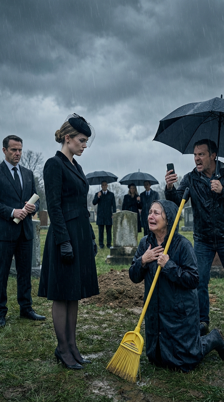 Na pogrzebie mojego ojca macocha podała mi miotłę i zaśmiała się: „To twój jedyny spadek. Zacznij sprzątać mój nowy dom”. Mój przyrodni brat nagrał mnie, kpiąc z moich łez, żeby zdobyć więcej widzów. Nie odezwałam się ani słowem, dopóki prawnik nie otworzył testamentu. Ich uśmiechy zamarły, gdy przeczytał… Spojrzałam na nich i powiedziałam: „Rzućcie miotłę. Wchodzicie na cudzy teren”.