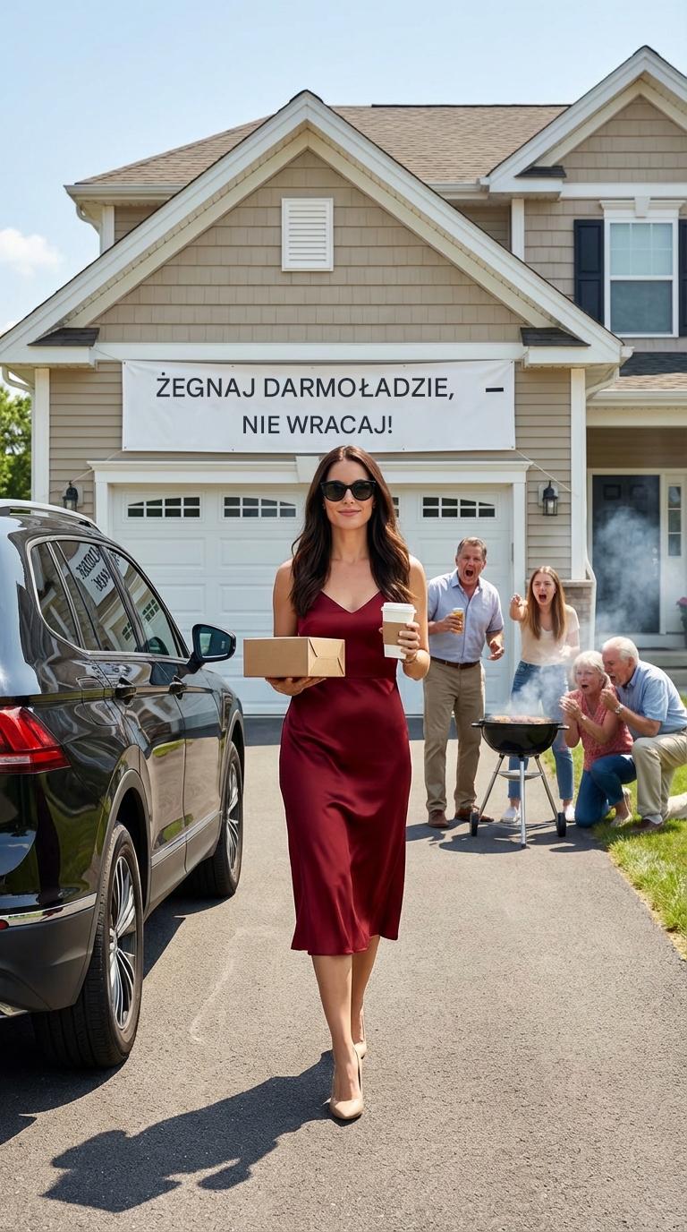 Ojciec urządził grilla, żeby uczcić wyrzucenie mnie z domu. Podjechałem po ostatnie pudełko i zobaczyłem ogromny baner nad garażem: „Żegnaj darmozjadzie – nie wracaj!”. Mój wujek był pijany i krzyczał z tarasu: „30 lat i żadnej kariery! Twoja biedna matka latami musiała karmić twojego leniwego tyłka!”. Moja siostra rzuciła hot dogiem w mój samochód: „Oto twój ostatni darmowy posiłek, frajerze!”. Nawet dzieci się śmiały i pokazywały palcami. Nie zareagowałem. Złapałem pudełko. Wróciłem do samochodu. Zrobiłem zdjęcie tego baneru, pod którym wszyscy imprezowali. Dwa tygodnie później siostra: „Mów teraz”. Wujek: „Kochanie, byłem pijany, nic takiego nie miałem na myśli”. Tata: „Oddzwoń do mnie. Proszę. Błagam cię”.