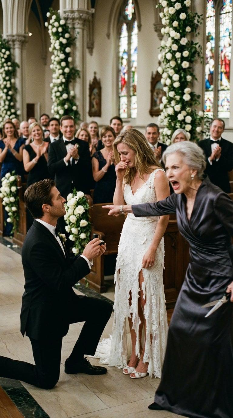 Mój narzeczony nigdy nie pojawił się przy ołtarzu. Przed 400 elitarnymi gośćmi jego matka wpadła jak burza, zerwała ze mnie welon i wylała czerwone wino na moją białą, designerską suknię. Śmiejąc się do mikrofonu, zadrwiła: „Mój syn ożeni się z bogatą dziewczyną, którą wybrałam. Byłeś tylko zastępcą”. Gdy wokół mnie rozległ się śmiech, a ja załamałam się w posadach, za mną rozległ się spokojny głos: „Nie załamuj się”. Jego miliarderski szef wystąpił naprzód. „Udawaj, że się ze mną żenisz”. Ta chwila na zawsze zmieniła moje życie.