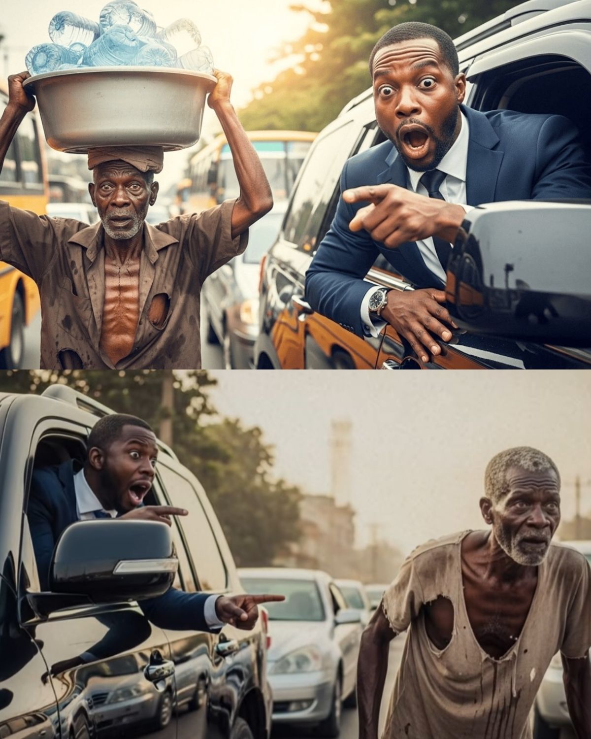 Miliarder przyłapał swojego starszego ojca na sprzedaży wody w korku… Prawda go złamała