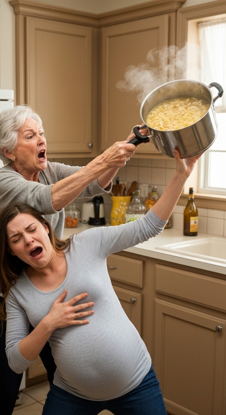 Moja teściowa straciła panowanie nad sobą i rzuciła we mnie garnkiem wrzącej zupy – bo odmówiłem podpisania dokumentów, które pozwoliłyby jej legalnie adoptować moje dziecko. Teraz jest pogrążona w dramacie, który sama wywołała.