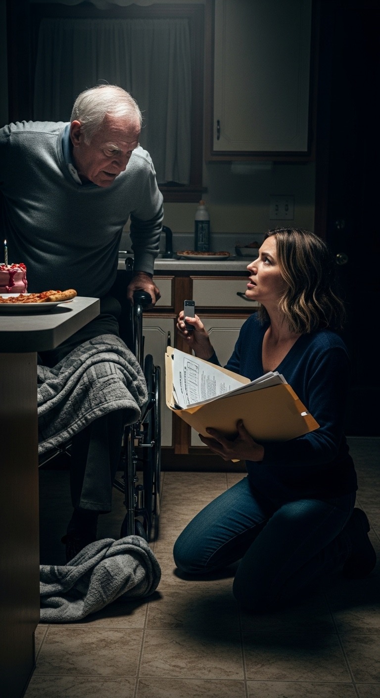 Przyjechałam świętować urodziny teścia, ale zastałam go samego z zimną pizzą i ciszą. Potem mój mąż i teściowa zadzwonili z Hawajów, śmiejąc się: „Mam nadzieję, że podoba ci się opieka nad dziećmi!”. Wtedy powoli wstał i powiedział: „Czas. Zróbmy im niespodziankę”.