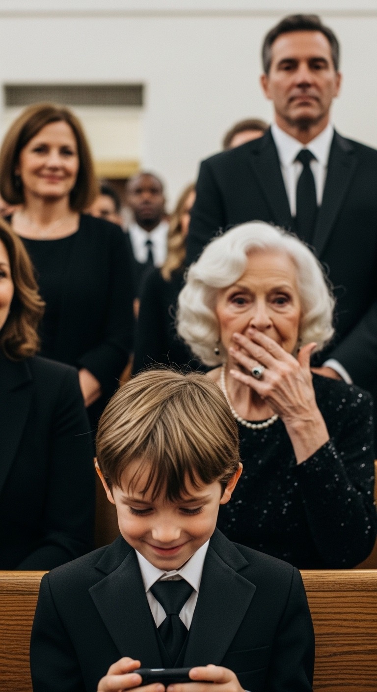 Na pogrzebie mojego męża jego matka powiedziała: „Przynajmniej umarł, zanim jeszcze musiał żyć z jej hańbą”. Krewni skinęli głowami. Mój ośmioletni syn wstał, trzymając telefon ojca: „Babciu, mam wszystkim pokazać, co tata nagrał o tobie w zeszłym tygodniu?”. Jej twarz zbladła…