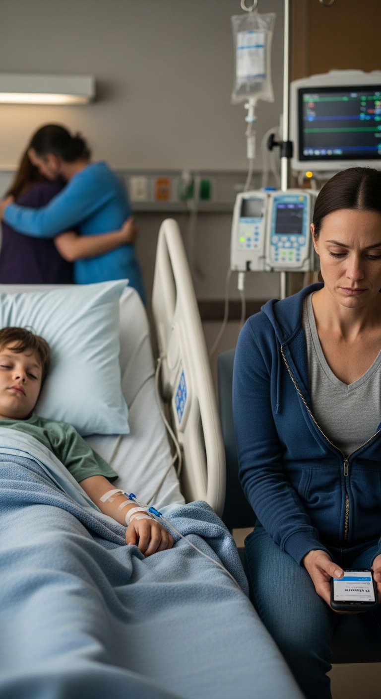 Nikt nie przyszedł do szpitala na operację mojego syna. Trzy dni później mama napisała SMS-a: „Potrzebuję 10 000 dolarów na suknię dla siostry”. Wysłałem dolara z dopiskiem: „Kup welon”. Następnego ranka zadzwonił bank – i wtedy wszystko się zaczęło.