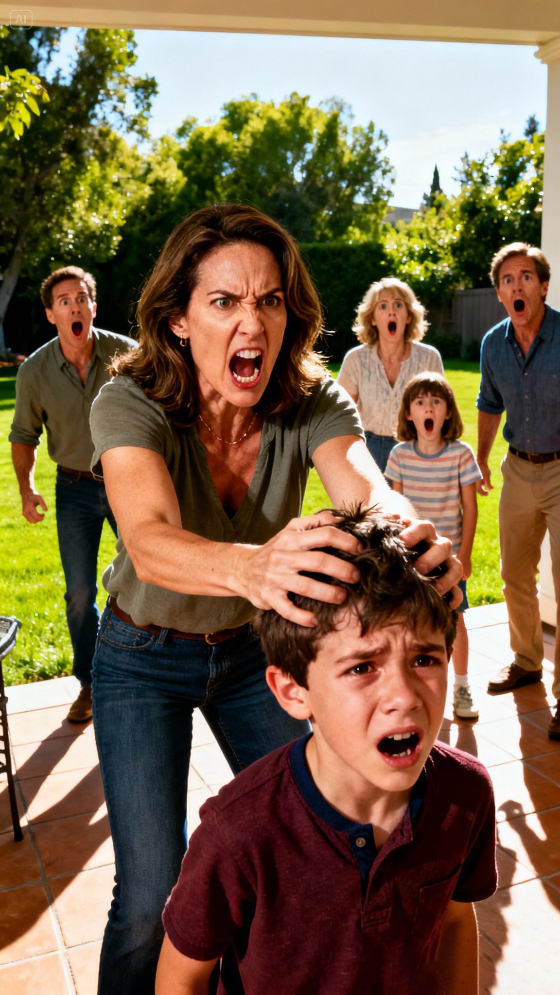 Moja siostra ciągnęła mojego syna za włosy po podwórku, krzycząc: „Twój bachor zniszczył mi sukienkę!”. Mama się roześmiała i powiedziała: „Zasłużył na to. Musi nauczyć się, gdzie jego miejsce”. Tata dołączył do niej, chichocząc: „Powinien przeprosić za to, że istnieje”. Nic nie powiedziałam – po prostu pomogłam synowi wstać, otarłam mu łzy i odwiozłam go do domu. Następnego ranka radiowozy ustawiły się wzdłuż ich podjazdu. Okazało się, że ten „bachor” był właścicielem domu, w którym mieszkali – dzięki funduszowi powierniczemu, który jego zmarły dziadek zostawił *na moje* nazwisko.