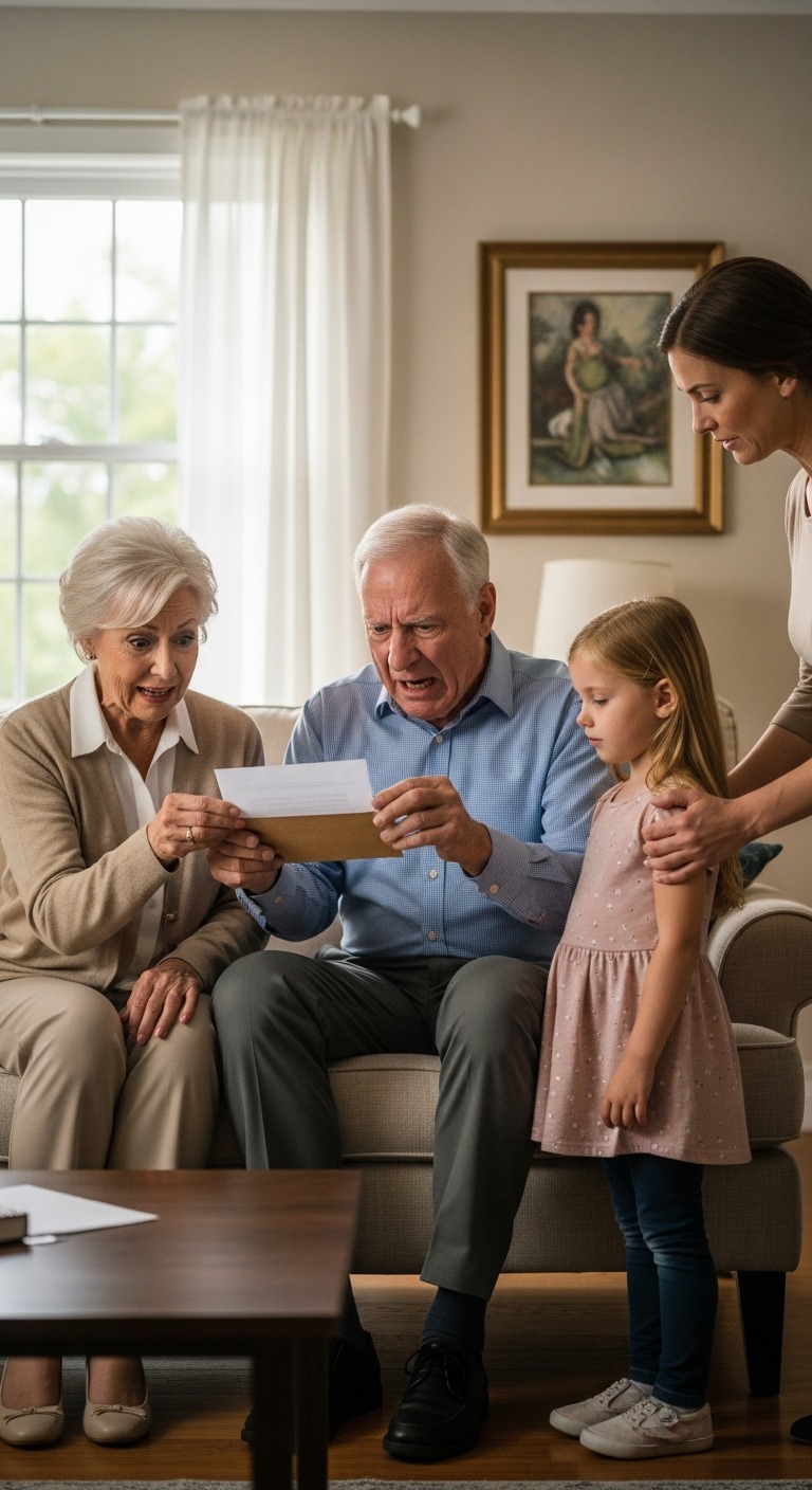 Kiedy mój mąż zmarł, zadzwoniłam do rodziców ze łzami w oczach. Westchnęli i powiedzieli: „Jesteśmy zajęci na urodzinach twojej siostry. Porozmawiamy później”. Minęły dni, zanim się pojawili – tym razem z uprzejmym uśmiechem. „Po prostu pomyśleliśmy” – zaczął mój ojciec – „skoro rodzina dzieli się wszystkim… należy nam się 50% spadku”. Moja ośmioletnia córka cicho podeszła, podała im kopertę i zapytała: „Po to przyszliście, prawda?”. Otworzyli ją – a ich ręce zaczęły drżeć.