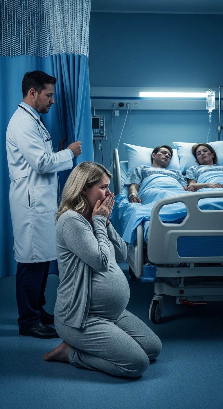 Ciężarna żona odbiera telefon od policjanta: „Pani mąż jest w szpitalu. Znaleźliśmy go z kobietą”. Kiedy przyjechała, lekarz powiedział: „Proszę pani, to, co pani zobaczy, może panią zszokować”. Odsunął zasłonę – upadła na kolana na ten widok. Lekarz wyszeptał: „Jest jeszcze coś, co powinna pani wiedzieć”.