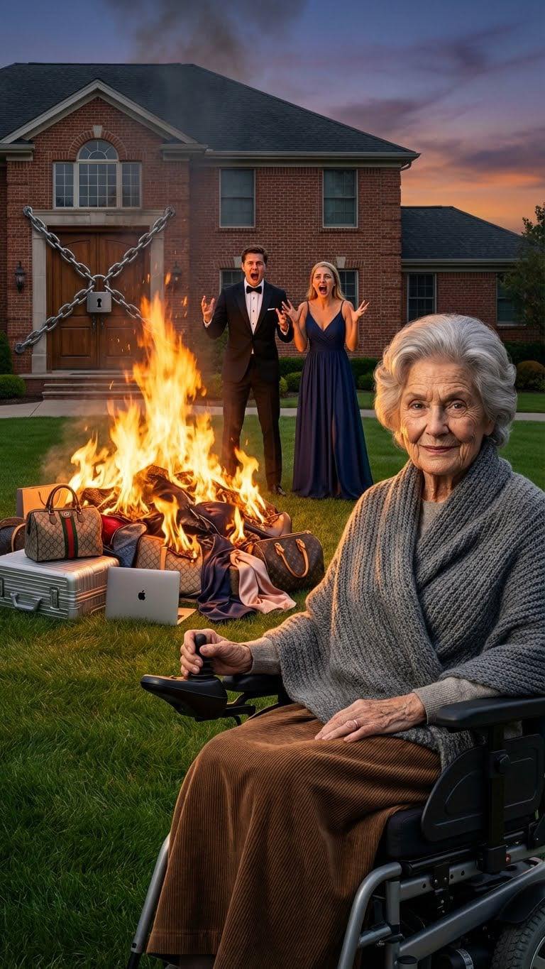 Obudziłem się z sześciomiesięcznej śpiączki. Mój syn powiedział: „Mamo, oddałem twój dom teściom. Myśleliśmy, że umrzesz”. Jego żona dodała: „Znajdź sobie inne miejsce do życia”. Cicho wyszedłem. Trzy godziny później wrócili i zastali zamki wymienione, a wszystkie ich rzeczy płonące na trawniku…