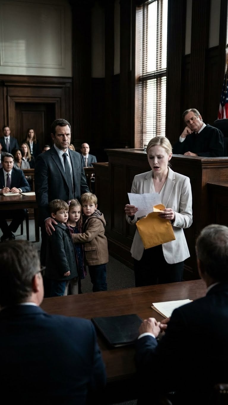 Moja żona rozwiodła się ze mną po 15 latach. Nigdy nie powiedziałem żonie, że potajemnie przeprowadziłem testy DNA na naszą trójkę dzieci, zanim zażądała 900 000 dolarów alimentów. W sądzie roześmiała się: „Będziesz płacił wiecznie”. Uśmiechnąłem się i wręczyłem sędziemu zapieczętowaną kopertę zamiast czeku. Przeczytał ją, a jego twarz stężała. Spojrzał na nią z obrzydzeniem. „Pani Chandler” – zagrzmiał – „Dlaczego w tym raporcie napisano, że najmłodsze dziecko należy do jego brata?”. Jej twarz zbladła. Sędzia uderzył młotkiem i wypowiedział trzy słowa, które ją zmiażdżyły.