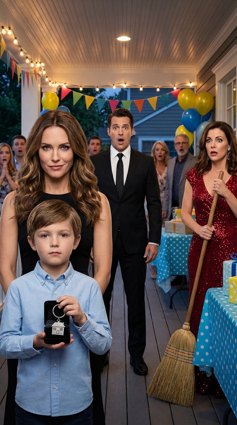 Mój były mąż pojawił się na urodzinach naszego syna ze swoją nową żoną. Podała mojemu synowi miotłę i powiedziała: „Idź i pomóż mamie sprzątać – tak masz robić”. Mój syn spojrzał na mnie, a policzki płonęły mu ze wstydu. Nie powiedziałam ani słowa… aż do momentu, gdy rozpakował swój ostatni prezent. A gdy tylko zobaczyła, co jest w środku, z jej twarzy odpłynęła cała krew.