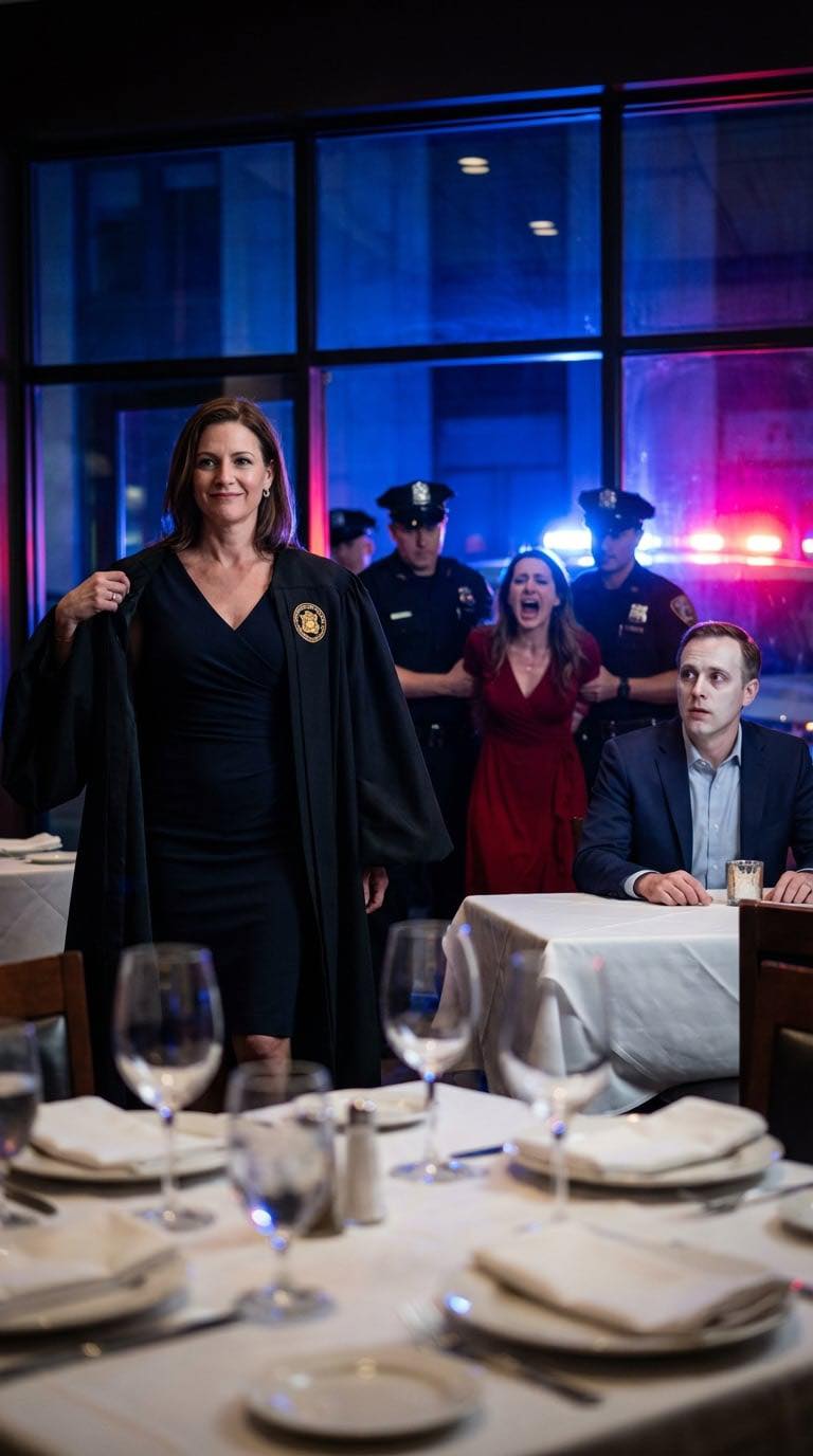 Nigdy nie powiedziałam mojemu zdradzającemu mężowi, że zostałam nominowana do Sądu Najwyższego. Przy kolacji wręczył mi papiery rozwodowe, śmiejąc się ze swoją kochanką. „Zabieram dom i dzieci. Jesteś tylko słabą asystentką prawną”. Nie wiedział, że jego kochanka jest w rzeczywistości zbiegłą defraudantką. Policja wkroczyła do restauracji. Krzyknęła: „Zadzwoń do swojego prawnika!”. Mój mąż spojrzał na mnie, błagając o pomoc. Wstałam, włożyłam szlafrok z torebki i uśmiechnęłam się. „Nie bronię przestępców” – powiedziałam. „Ja ich skazuję”.