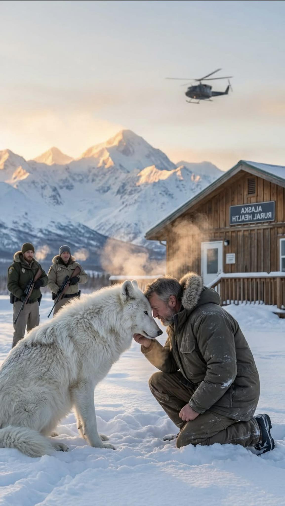 Tajemniczy biały wilk przyniósł słabnące szczenię do drzwi szpitala — co lekarz uczynił chwilę później, pozostawiając personel i obserwatorów bez słowa i na zawsze zmieniając sposób, w jaki współczucie i dzikość były interpretowane w klinice tego dnia.