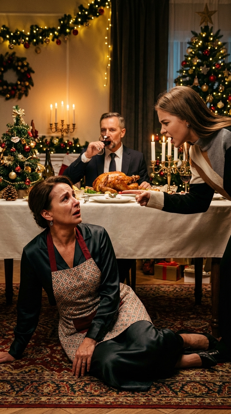 Cały dzień gotowałam świąteczny obiad dla rodziny. Kiedy w końcu usiadłam na krześle obok męża, jego córka popchnęła mnie i warknęła: „To miejsce należy do mojej matki”. Przełknęłam ból i czekałam, aż mąż mnie obroni – ale on tylko kazał mi tam więcej nie siadać. Wszyscy inni jedli dalej, udając, że nic się nie stało. Oddałam tej rodzinie swoją młodość, swój wysiłek, całe swoje życie. I w tym momencie uświadomiłam sobie coś wyraźnie: nadszedł czas, żeby dowiedzieli się, kim naprawdę jestem.