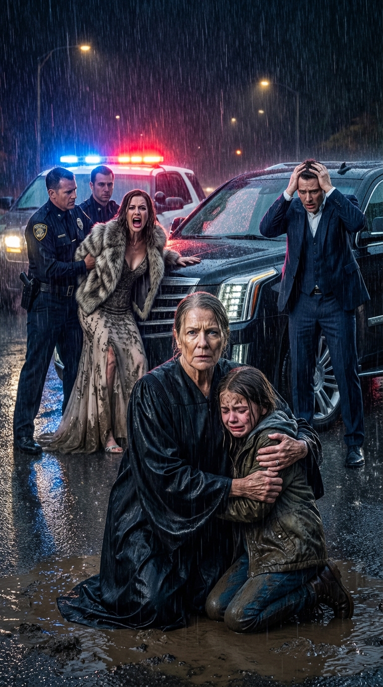 „Ubrudziła mi obcasy od projektanta” – syknęła żona mojego syna, popychając moją czteroletnią wnuczkę na ciemną, odludną drogę. Wyśmiewali mnie, nazywając „bezużyteczną wiedźmą”, zapominając, że to ja byłam sędzią, która lata temu podpisała im kredyt hipoteczny. Kiedy otwierali szampana na swoją nową rezydencję, drzwi wejściowe zostały wyważone. Weszłam z nakazem sądowym: „Świętujcie szybko. Macie dziesięć minut na spakowanie się, zanim ten dom przejdzie na własność państwa”.