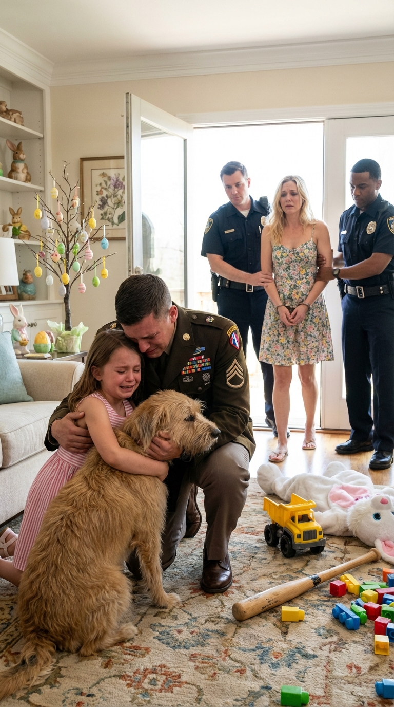 Wróciłem z wojska akurat na Wielkanoc, żeby zaskoczyć córkę w moim kostiumie Zajączka Wielkanocnego. Ale stojąc za drzwiami, usłyszałem warczenie mojej nowej żony: „Jeśli ośmielisz się powiedzieć tacie o tych siniakach na plecach, zrobię z twoim psem to samo, co z twoją mamą”. Moja córka szlochała: „Tata ci nie uwierzy, kocha ciocię”. Wyszedłem, wciąż w masce, i dałem jej wyjątkowy wielkanocny „prezent”, który zniszczył całe jej życie.