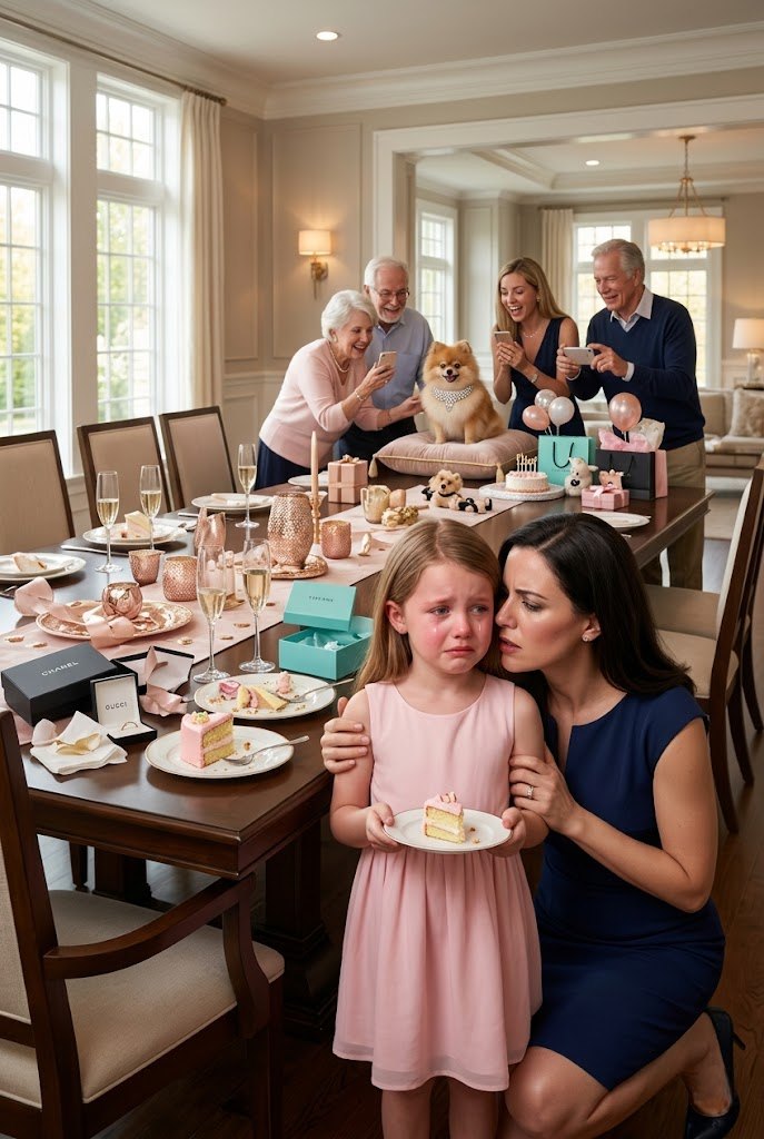 Moi toksyczni rodzice urządzili przyjęcie za 2500 dolarów i kupili diamentową obrożę Cartier dla psa mojej siostry. Tymczasem moja córka dostała kawałek resztek tortu na swoje ósme urodziny. „Mamo, czy jestem gorsza od psa?” – szlochała. W tej samej sekundzie moje miłosierdzie dla rodziny umarło. „Nie, kochanie. Nie zrobiłaś nic złego” – wyszeptałam. „Ale oni po prostu popełnili fatalny błąd”. Traktowali moje dziecko jak śmiecia, zapominając, kto potajemnie finansuje ich wystawny styl życia. Tego, co zrobiłam następnego ranka, nie przewidzieli…