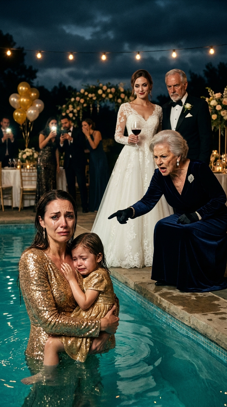 Na ślubie mojej siostry nie wolno mi było siedzieć z rodziną, bo byłam „samotną matką”. Mama szyderczo rzuciła: „Twoja siostra wyszła za prezesa – w przeciwieństwie do ciebie, który przynosi nam tylko wstyd”. Zignorowałam ją, skupiając się na córce, która właśnie rozlała wino. Wtedy mój ojciec wybuchnął – krzycząc, a potem wepchnął nas prosto do fontanny. Goście wybuchnęli brawami, śmiejąc się jak na jakimś przedstawieniu. Dwie minuty później pojawił się mój sekretny mąż miliarder. To, co się stało, sprawiło, że wszyscy żałowali.