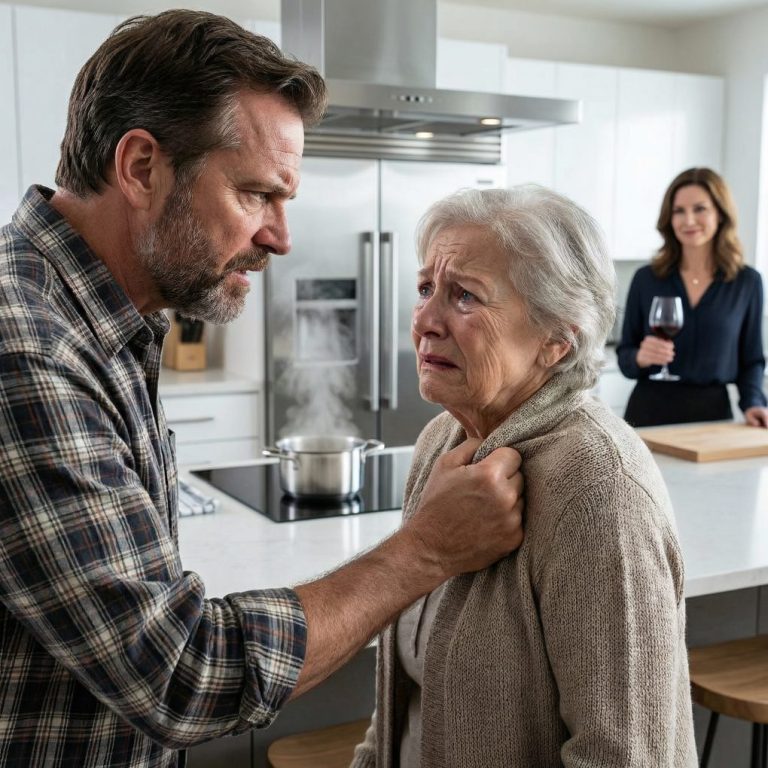 Jego palce zacisnęły się na moim nadgarstku, gdy krzyczał, domagając się posłuszeństwa, jakbym był nikim. Moja synowa śmiała się za nim, rozkoszując się każdą sekundą. Spojrzałem w oczy syna – i zdałem sobie sprawę, że dziecko, które wychowałem, zniknęło. Coś zimniejszego zajęło jego miejsce. Przestałem więc walczyć. Puściłem dłoń. Potem się uśmiechnąłem. „Dobrze” – powiedziałem cicho – „ugotuję”. Bo nie rozumieli, że to nie była kapitulacja… to był moment, w którym postanowiłem dać im nauczkę, której nigdy nie zapomną.