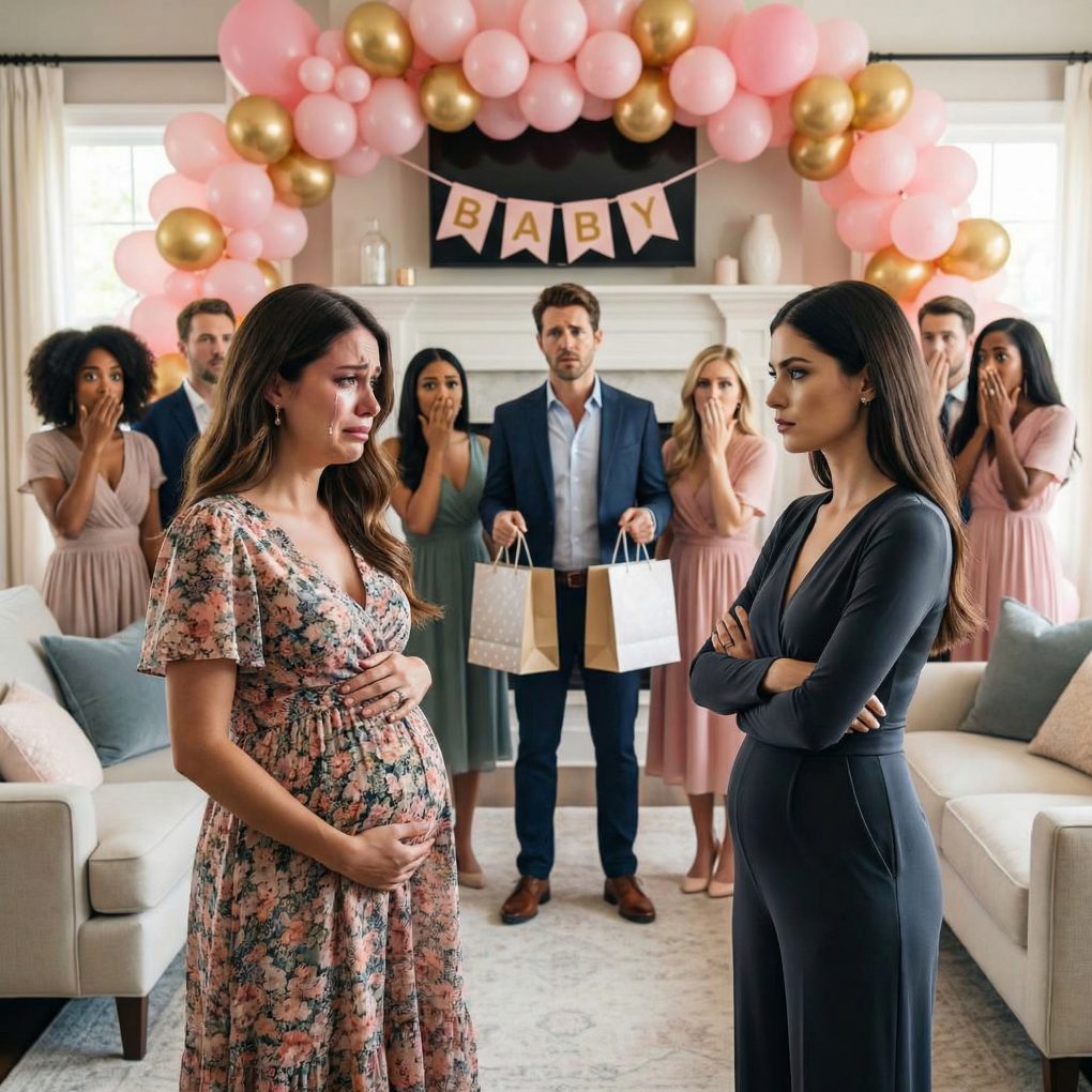 Mój baby shower miał być idealny – delikatne dekoracje, bliscy przyjaciele, rzadka chwila spokoju, zanim wszystko się zmieni. Nagle drzwi się otworzyły i weszła ciężarna kobieta, jakby to miejsce było dla niej. Spojrzała prosto na puste krzesło mojego męża i zawołała do niego „Kochanie”. W sali zapadła cisza. Twierdziła, że ​​jest jego żoną, i ludzie zaczęli jej wierzyć. Nie spanikowałam. Nie sprzeciwiłam się. Po prostu zadałam jej jedno pytanie. A gdy tylko je usłyszała… zbladła.